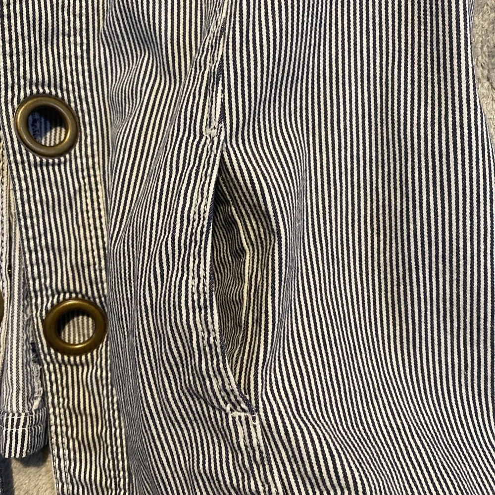 Womens Jacket Sz 1X Blue White Stripes Band Collar  Coastal Beach Preppy Cottage